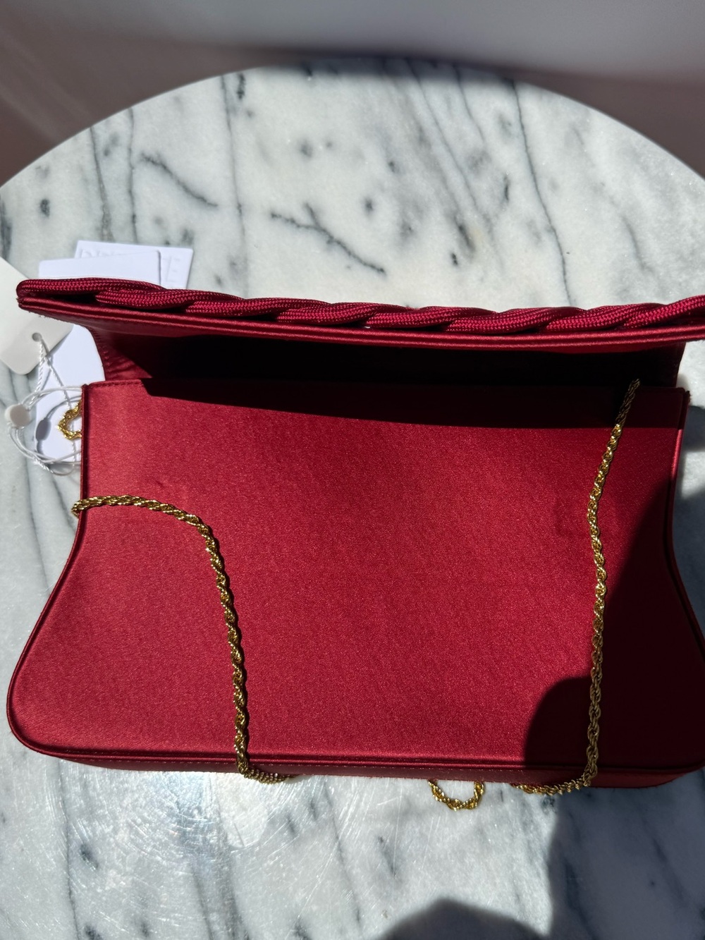 Destree Red Satin Knotted Accent Evening Clutch - Picture 6 of 9